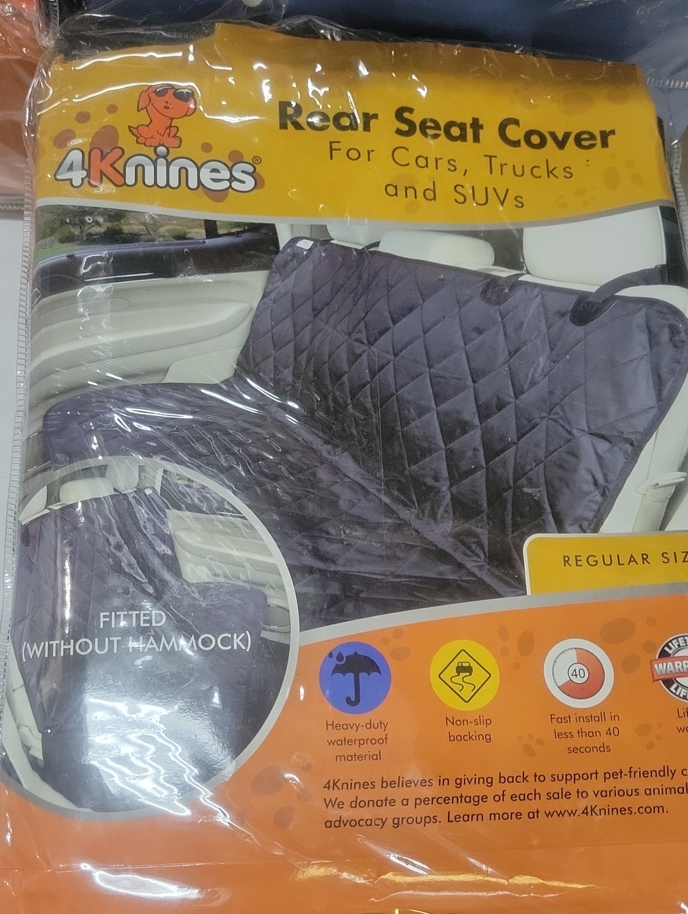 4Knines Quilted Rear Seat Cover in Blacl